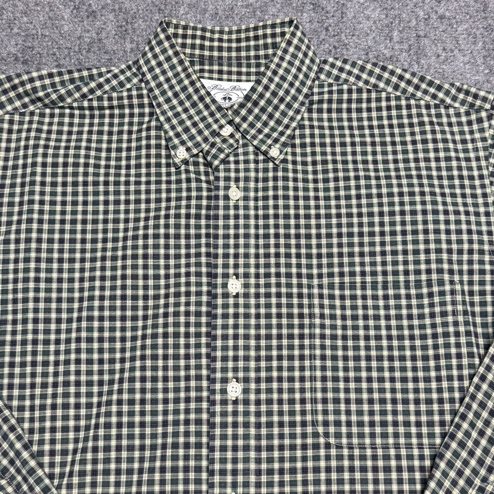 Brooks Brothers Shirt Mens M Green Plaid Long Sleeve Dress Shirt Pocket VTG USA